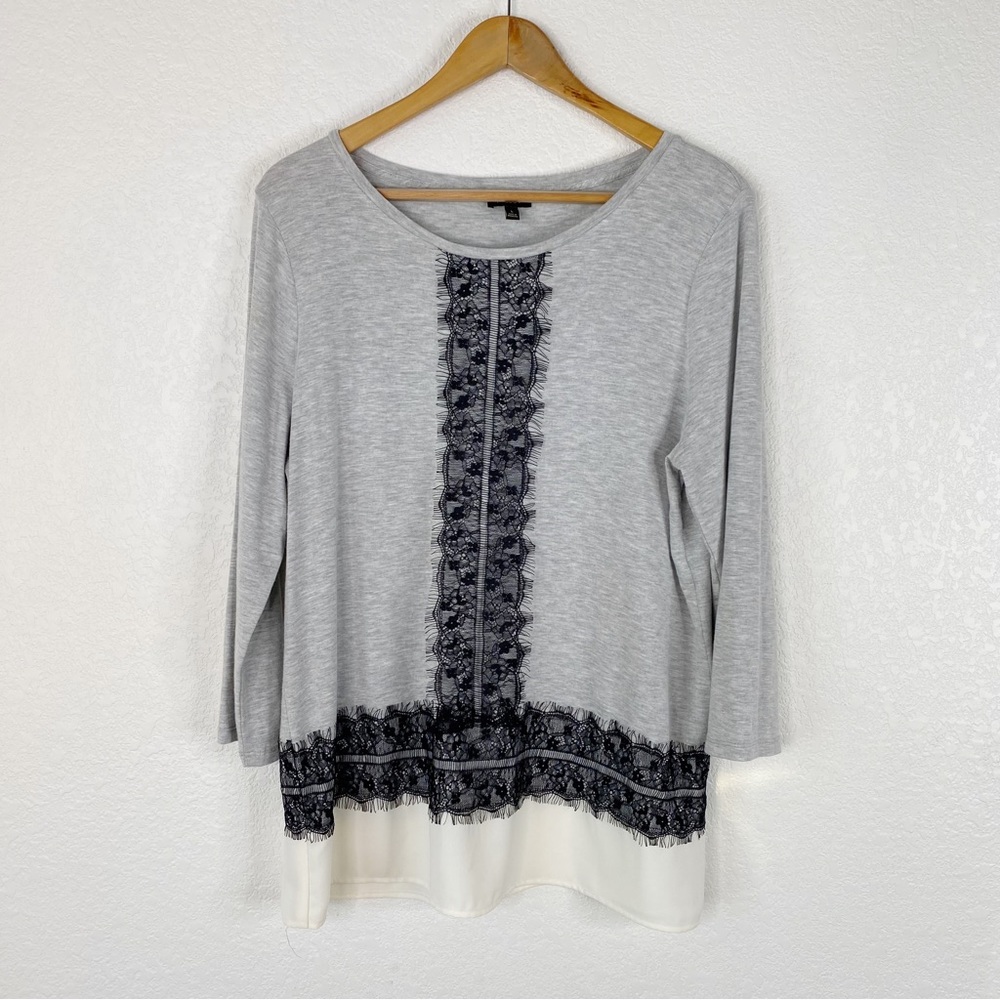 Talbots Gray Black White Lace Insert Top